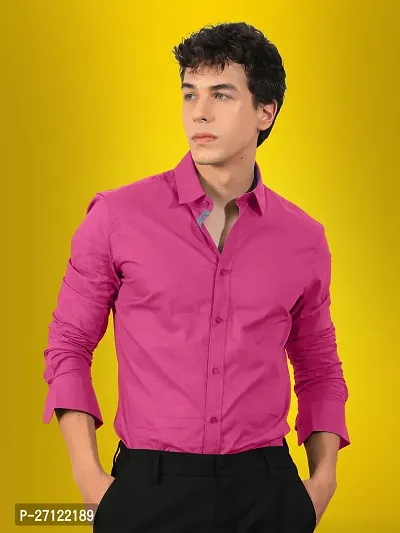 Stylish Pink Cotton Solid Casual Shirt For Men