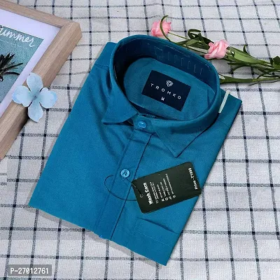 Reliable Turquoise Cotton Solid Long Sleeve Casual Shirts For Men