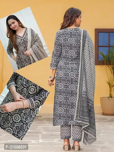 Elegant Black Viscose Rayon Printed Straight Kurta, Bottom and Dupatta Set For Women-thumb0