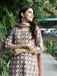 Beautiful Cotton Blend Printed Kurta Pant And Dupatta Set For Women-thumb1