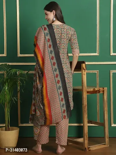 Stylish Multicoloured Cotton Blend Kurta, Bottom And Dupatta Set For Women-thumb3