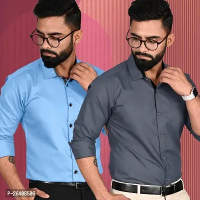 Stylish Cotton Multicoloured Regular Fit Formal Shirt For Men Pack Of 2