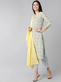 Stylish Yellow Viscose Rayon Printed Kurta, Bottom and Dupatta Set For Women-thumb1