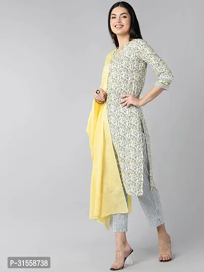 Stylish Yellow Viscose Rayon Printed Kurta, Bottom and Dupatta Set For Women-thumb2