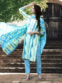 Stylish Yellow Cotton Blend Printed Kurta, Bottom and Dupatta Set For Women-thumb1