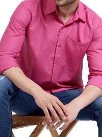 Stylish Cotton Pink Solid Long Sleeve Regular Fit Formal Shirt For Men-thumb4