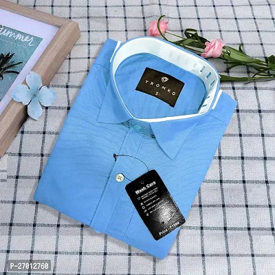 Reliable Blue Cotton Solid Long Sleeve Casual Shirts For Men