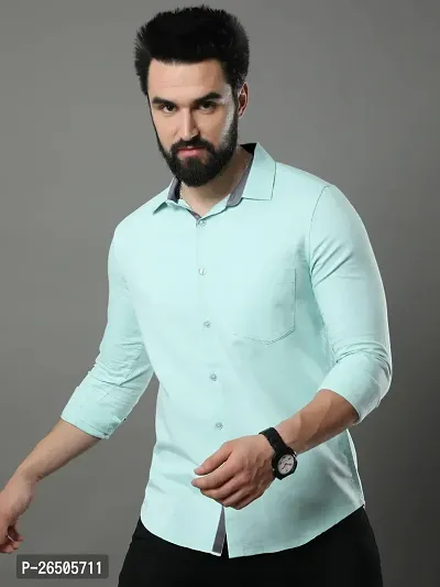 Stylish Green Cotton Long Sleeve Solid Regular Fit Formal Shirt For Men-thumb2