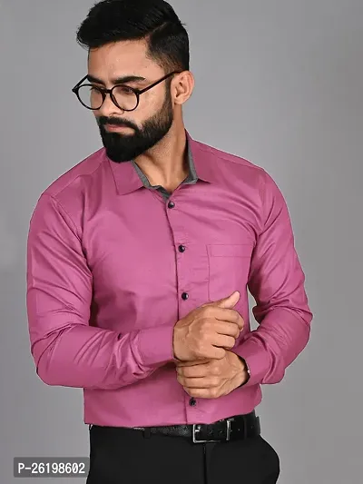 Stylish Pink Cotton Solid Regular Fit Shirts For Men-thumb0
