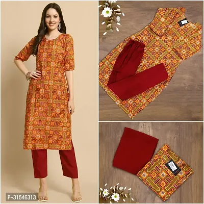 Stylish Crepe Printed Straight Kurta With Pant Set For Women-thumb0