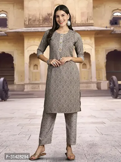 Attractive Grey Printed Cotton Blend Kurta Pant With Dupatta For Women-thumb3