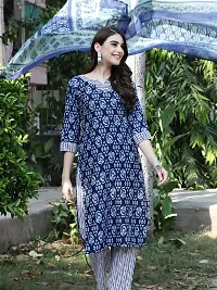 Stylish Navy Blue Cotton Blend Printed Kurta, Bottom and Dupatta Set For women-thumb4