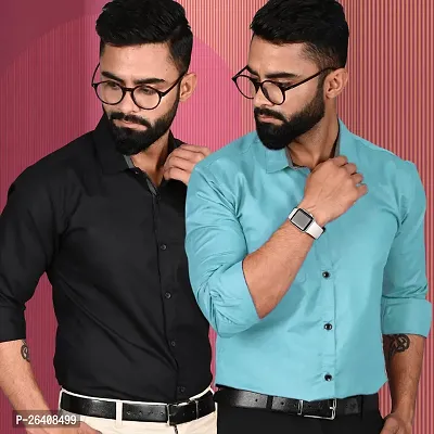 Stylish Cotton Multicoloured Regular Fit Formal Shirt For Men Pack Of 2