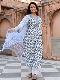 Stylish White Viscose Rayon Kurta Bottom Dupatta Set For Women-thumb1