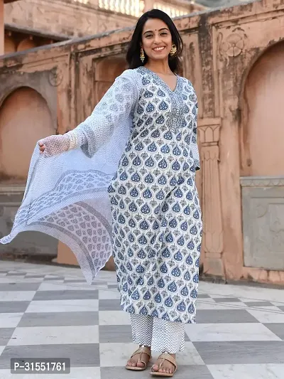 Stylish White Viscose Rayon Kurta Bottom Dupatta Set For Women-thumb2