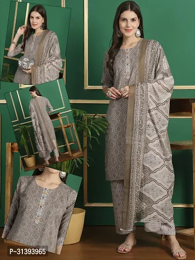 Beautiful Cotton Blend Printed Kurta Pant And Dupatta Set For Women-thumb0