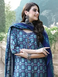 Stylish Blue Cotton Blend Printed Kurta Bottom and Dupatta Set For Women-thumb2