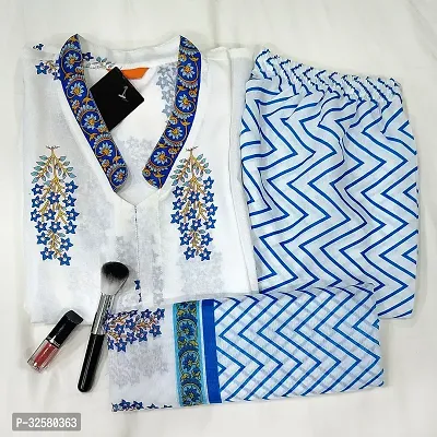 Stylish White Block Print Kurta Bottom and Dupatta Set For Women-thumb2