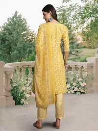 Stylish Yellow Cotton Blend Printed Kurta Bottom and Dupatta Set For Women-thumb1