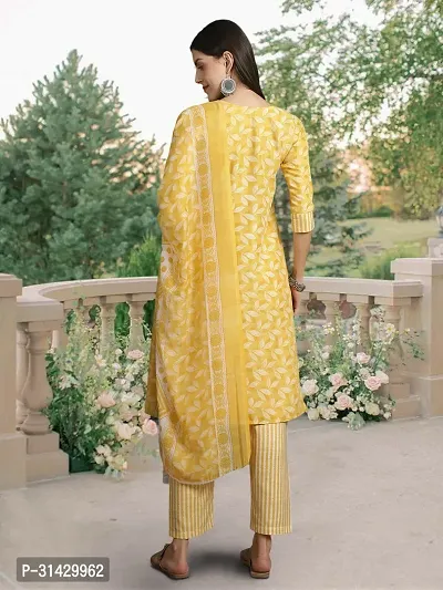 Stylish Yellow Cotton Blend Printed Kurta Bottom and Dupatta Set For Women-thumb2