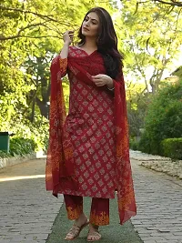 Stylish Red Viscose Rayon Printed Kurta Bottom and Dupatta Set For Women-thumb1