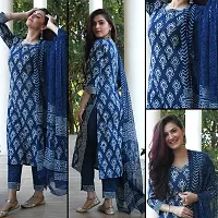 Stylish Blue Viscose Rayon Printed Kurta, Bottom and Dupatta Set For Women-thumb1