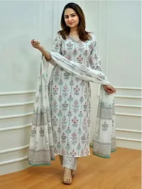 Stylish White Viscose Rayon Kurta, Bottom And Dupatta Set For Women-thumb1