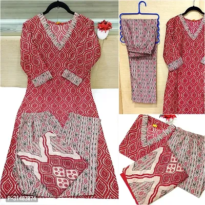 Stylish Maroon Cotton Blend Kurta, Bottom And Dupatta Set For Women-thumb0