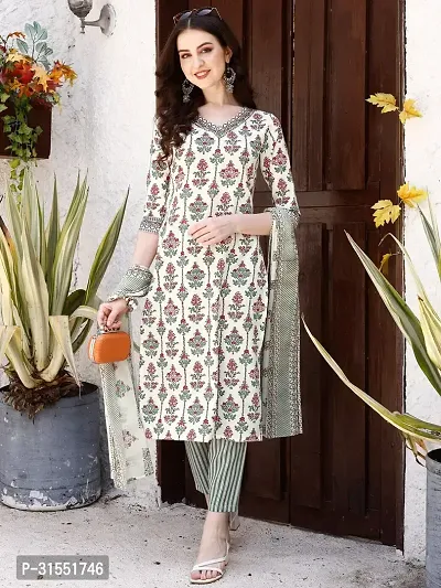 Stylish White Viscose Rayon Kurta Bottom Dupatta Set For Women