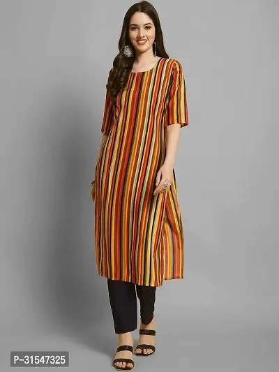 Stylish Crepe Kurta Bottom Set Striped Straight Kurta With Pant Set For Women-thumb3