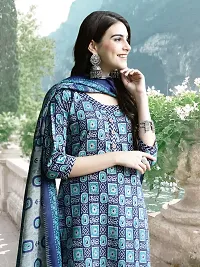 Stylish Blue Cotton Blend Printed Kurta Bottom and Dupatta Set For Women-thumb1