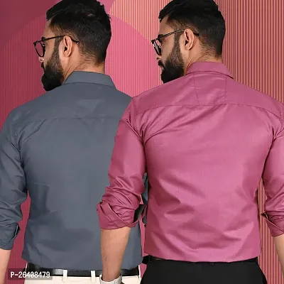 Stylish Cotton Multicoloured Regular Fit Formal Shirt For Men Pack Of 2-thumb2