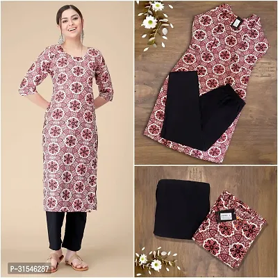 Stylish Crepe Printed Straight Kurta With Pant Set For Women-thumb0