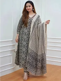 Elegant Black Viscose Rayon Printed Straight Kurta, Bottom And Dupatta Set For Women-thumb4