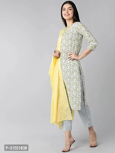 Stylish Yellow Viscose Rayon Floral Printed Kurta, Bottom and Dupatta Set For Women-thumb3