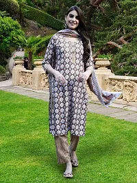 Stylish Beige Cotton Blend Printed Kurta, Bottom and Dupatta Set For Women-thumb3