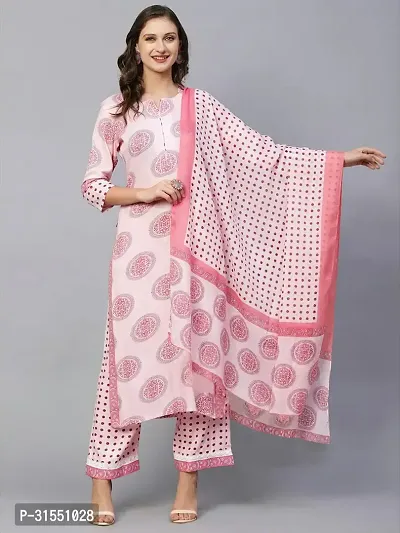 Stylish Pink Floral Printed Kurta, Bottom and Dupatta Set For Women-thumb3