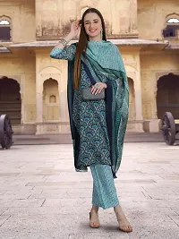 Attractive Teal Printed Cotton Blend Kurta Pant With Dupatta For Women-thumb4