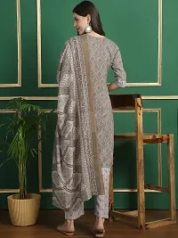 Beautiful Cotton Blend Grey Printed Kurta Pant And Dupatta Set For Women-thumb2