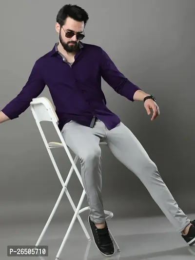 Stylish Purple Cotton Long Sleeve Solid Regular Fit Formal Shirt For Men-thumb4