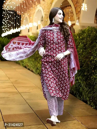 Fancy Cotton Blend Kurta Bottom And Dupatta Set For Women-thumb0