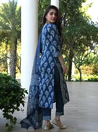 Beautiful Blue Printed Straight Kurta, Bottom and Dupatta Set For Women-thumb3