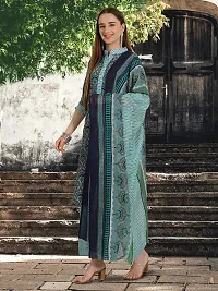 Stylish Teal Cotton Blend Printed Kurta, Bottom and Dupatta Set For Women-thumb2