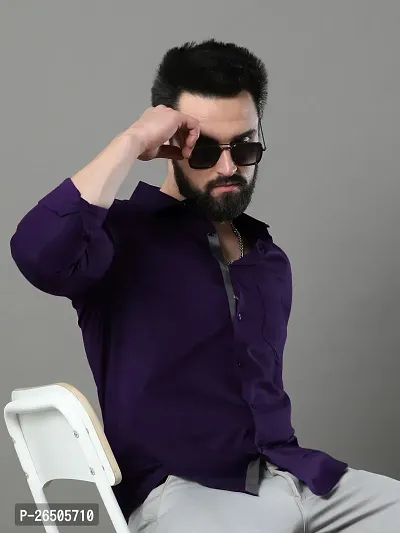 Stylish Purple Cotton Long Sleeve Solid Regular Fit Formal Shirt For Men-thumb5