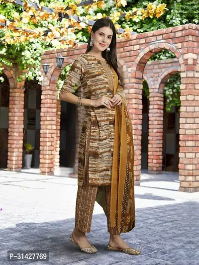 Elegant Printed Cotton Blend Kurta with Pant And Dupatta Set For Women-thumb5