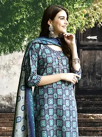 Stylish Blue Cotton Blend Printed Kurta, Bottom and Dupatta Set For Women-thumb3