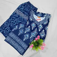 Elegant Blue Cotton Blend Block Print Straight Kurta, Bottom And Dupatta Set For Women-thumb1