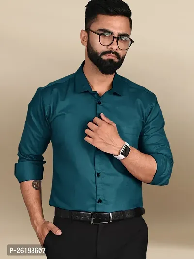 Stylish Blue Cotton Solid Regular Fit Shirts For Men-thumb0