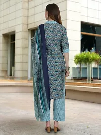 Stylish Teal Cotton Blend Printed Kurta, Bottom and Dupatta Set For Women-thumb2