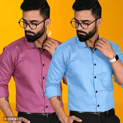 Stylish Cotton Multicoloured Solid Regular Fit Long Sleeves Formal Shirt For Men Pack Of 2-thumb0